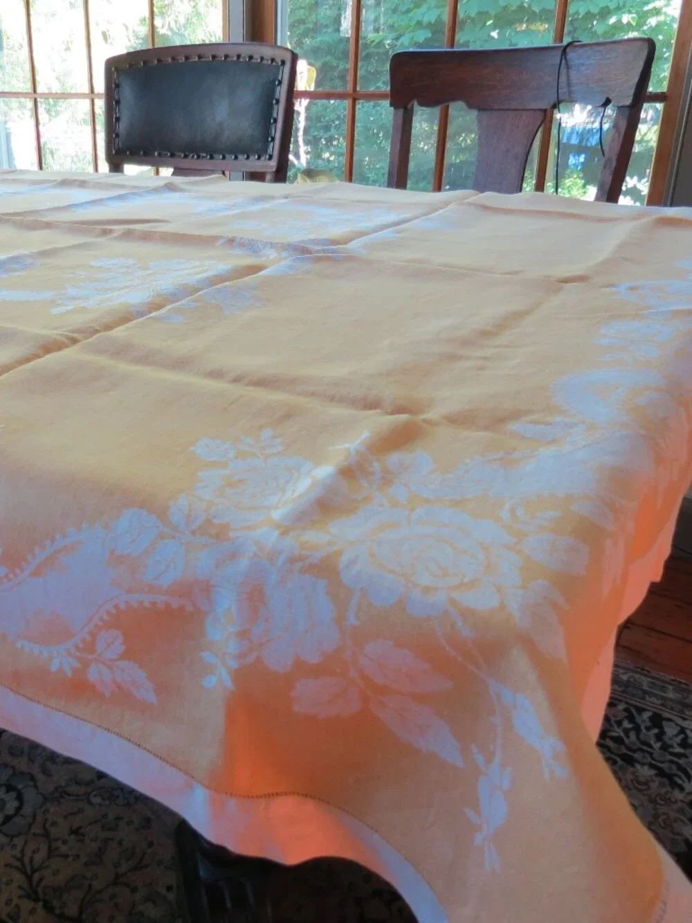Vintage Reversible Jacquard Tablecloth Yellowish Gold